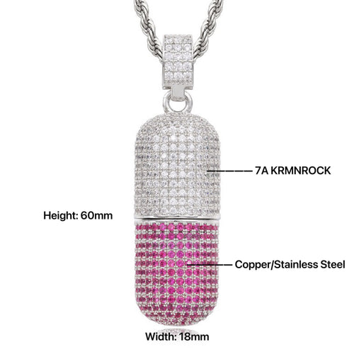KRMN "Ice Pill" Pink&White Iced Capsule Pendent